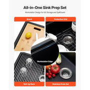 30 inch Kitchen Sink Workstation, Undermount Granite Sink, Drop-In Single Bowl Farmhouse Basin with Multiple Accessories, Household Dishwasher Sinks for RV, Prep Kitchen, and Bar (Black)