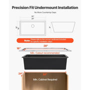 30 inch Kitchen Sink Workstation, Undermount Granite Sink, Drop-In Single Bowl Farmhouse Basin with Multiple Accessories, Household Dishwasher Sinks for RV, Prep Kitchen, and Bar (Black)