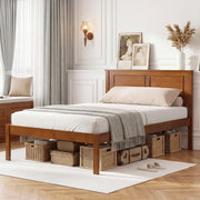 Full/Queen/Twin Size Bed Frame Farmhouse Wooden Platform Bed with Headboard-Twin Size - Size: Twin Size