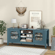 Farmhouse TV Stand for TVs Up to 65 Inches 4 Adjustable Shelves-Teal Blue - Color: Blue - Size: 65 inches