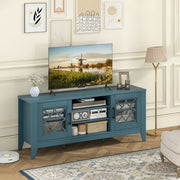 Farmhouse TV Stand for TVs Up to 65 Inches 4 Adjustable Shelves-Teal Blue - Color: Blue - Size: 65 inches