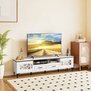 Farmhouse TV Stand for TVs up to 80 Inch with 2 Drawers-White - Color: White