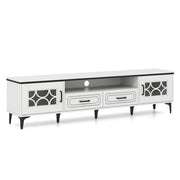 Farmhouse TV Stand for TVs up to 80 Inch with 2 Drawers-White - Color: White