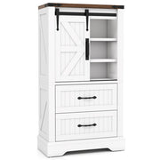 Farmhouse Bathroom Floor Cabinet Freestanding Wooden Storage Organizer-White - Color: White