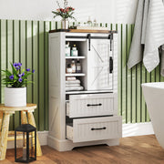 Farmhouse Bathroom Floor Cabinet Freestanding Wooden Storage Organizer-White - Color: White