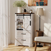 Farmhouse Bathroom Floor Cabinet Freestanding Wooden Storage Organizer-White - Color: White