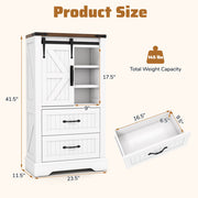 Farmhouse Bathroom Floor Cabinet Freestanding Wooden Storage Organizer-White - Color: White