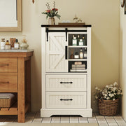 Farmhouse Bathroom Floor Cabinet Freestanding Wooden Storage Organizer-White - Color: White