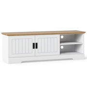 Farmhouse TV Stand for TVs up to 65 Inch with Sliding Doors and Storage Cabinets-White - Color: White