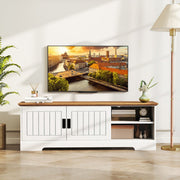 Farmhouse TV Stand for TVs up to 65 Inch with Sliding Doors and Storage Cabinets-White - Color: White
