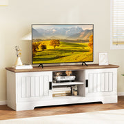 Farmhouse TV Stand for TVs up to 65 Inch with Sliding Doors and Storage Cabinets-White - Color: White