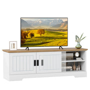 Farmhouse TV Stand for TVs up to 65 Inch with Sliding Doors and Storage Cabinets-White - Color: White