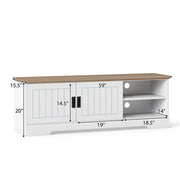 Farmhouse TV Stand for TVs up to 65 Inch with Sliding Doors and Storage Cabinets-White - Color: White
