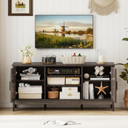 Farmhouse TV Stand for TVs up to 65 Inch Entertainment Center with 2 Storage Cabinets-Gray - Color: Gray