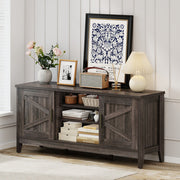Farmhouse TV Stand for TVs up to 65 Inch Entertainment Center with 2 Storage Cabinets-Gray - Color: Gray
