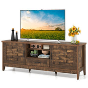 Farmhouse TV Stand for 65 Inch TVs with 2 Woven Accent Doors and 3 Adjustable Shelves-Rustic Brown - Color: Rustic Brown