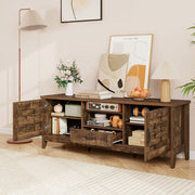 Farmhouse TV Stand for 65 Inch TVs with 2 Woven Accent Doors and 3 Adjustable Shelves-Rustic Brown - Color: Rustic Brown