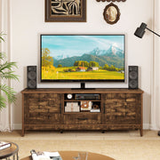 Farmhouse TV Stand for 65 Inch TVs with 2 Woven Accent Doors and 3 Adjustable Shelves-Rustic Brown - Color: Rustic Brown