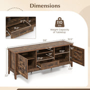 Farmhouse TV Stand for 65 Inch TVs with 2 Woven Accent Doors and 3 Adjustable Shelves-Rustic Brown - Color: Rustic Brown