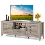 Farmhouse TV Stand for 65 Inch TVs with 2 Woven Accent Doors and 3 Adjustable Shelves-Oak - Color: Oak