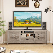 Farmhouse TV Stand for 65 Inch TVs with 2 Woven Accent Doors and 3 Adjustable Shelves-Oak - Color: Oak