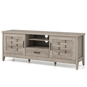 Farmhouse TV Stand for 65 Inch TVs with 2 Woven Accent Doors and 3 Adjustable Shelves-Oak - Color: Oak