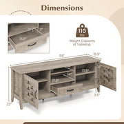 Farmhouse TV Stand for 65 Inch TVs with 2 Woven Accent Doors and 3 Adjustable Shelves-Oak - Color: Oak
