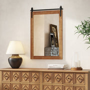 Rustic Wood Frame Barn Door Style Farmhouse Wall Mirror-White