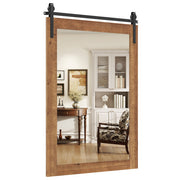 Rustic Wood Frame Barn Door Style Farmhouse Wall Mirror-White