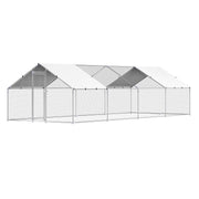 Metal Chicken Coop, 9.8x26.2x6.5 ft Large Walk-in Chicken Runs with Cover, Spire Roof Hen House Enclosure with Security Lock, Outdoor Duck Rabbit Cage Poultry Pen for Backyard, Farm, Yard