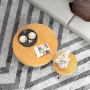 Set of 2 Solid Wood Farmhouse Round Coffee Tables-Ring Pattern