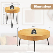 Set of 2 Solid Wood Farmhouse Round Coffee Tables-Ring Pattern