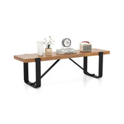 60 Inch Entryway Bench Rustic Farmhouse Wooden Shoe Rack with Metal Frame-Natural - Color: Natural