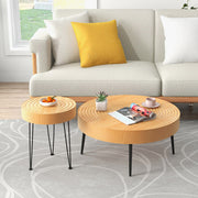 Set of 2 Solid Wood Farmhouse Round Coffee Tables-Natural