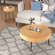 Set of 2 Solid Wood Farmhouse Round Coffee Tables-Natural