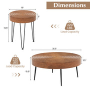 Set of 2 Solid Wood Farmhouse Round Coffee Tables-Natural