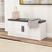 Shoe Bench with Cushion Farmhouse Shoe Rack Organizer with 2 Barn Doors-White