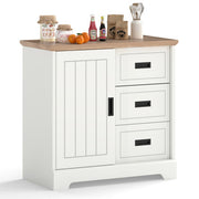 Farmhouse Sideboard Buffet Cabinet Kitchen Pantry with Sliding Doors-White - Color: White