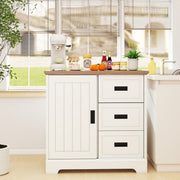 Farmhouse Sideboard Buffet Cabinet Kitchen Pantry with Sliding Doors-White - Color: White