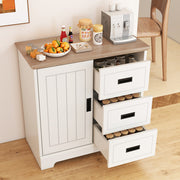 Farmhouse Sideboard Buffet Cabinet Kitchen Pantry with Sliding Doors-White - Color: White