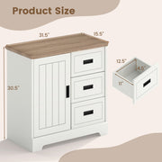 Farmhouse Sideboard Buffet Cabinet Kitchen Pantry with Sliding Doors-White - Color: White