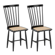 Farmhouse Solid Rubber Wood Dining Chairs Set of 2 with PE Rattan Seats-Black - Color: Black