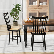 Farmhouse Solid Rubber Wood Dining Chairs Set of 2 with PE Rattan Seats-Black - Color: Black