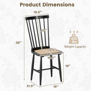 Farmhouse Solid Rubber Wood Dining Chairs Set of 2 with PE Rattan Seats-Black - Color: Black