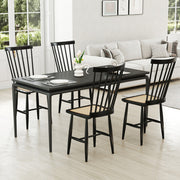 Farmhouse Solid Rubber Wood Dining Chairs Set of 2 with PE Rattan Seats-Black - Color: Black