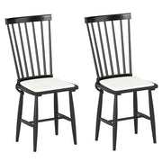 Dining Chairs Set of 2 Farmhouse Solid Rubber Wood Windsor Chairs with Removable Seat Cushions-Black - Color: Black