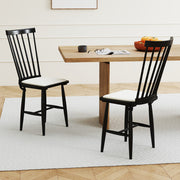 Dining Chairs Set of 2 Farmhouse Solid Rubber Wood Windsor Chairs with Removable Seat Cushions-Black - Color: Black