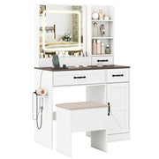 Vanity Desk with Mirror and Lights Farmhouse Makeup Dressing Table-White - Color: White