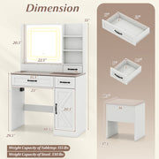 Vanity Desk with Mirror and Lights Farmhouse Makeup Dressing Table-White - Color: White