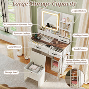 Vanity Desk with Mirror and Lights Farmhouse Makeup Dressing Table-White - Color: White